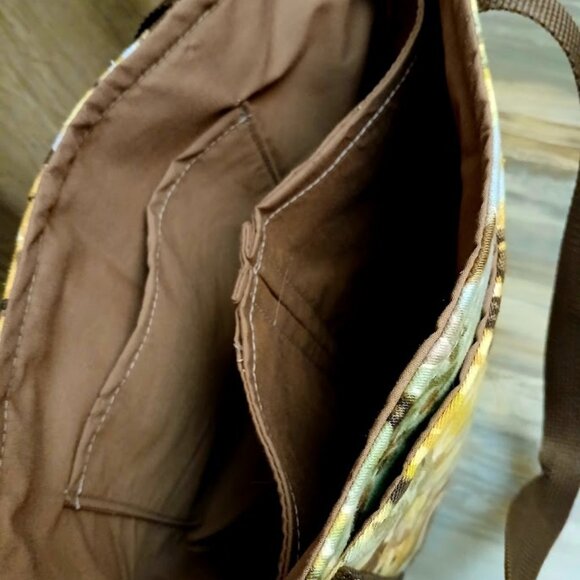 New Canvas Floral Tote Shopper shoulder Bag Yellow Brown Double handle Carryall - Picture 7 of 8